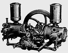 Gegenspieler statt Zwillinge: Karl Benz ordnet 1897 die Zylinder seines neuen Motors gegenläufig an und nennt ihn Contra-Motor.